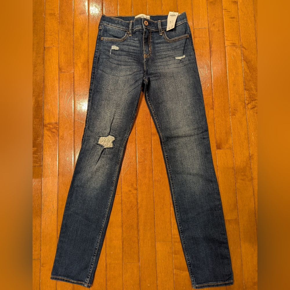 NWT Abercrombie Kids Girl's Dark Wash Distressed Jeans Size 15 16
